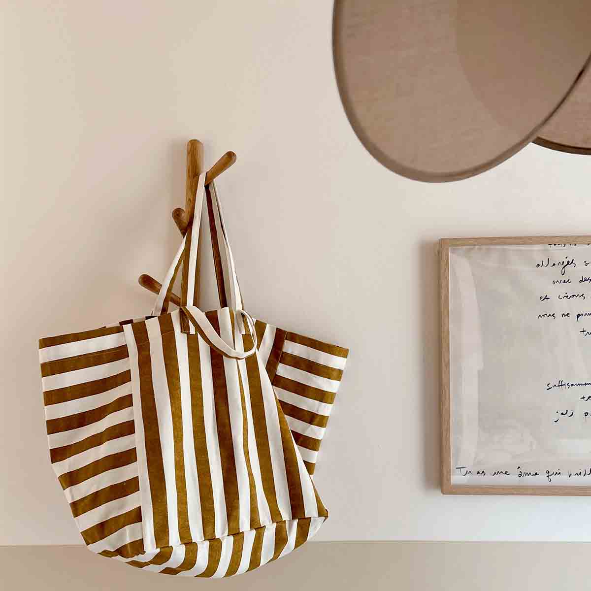 Elisa Tote Bag Ecru/Caramel Stripes