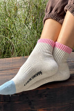 Load image into Gallery viewer, Colour Block Girlfriend Socks Grey Pink
