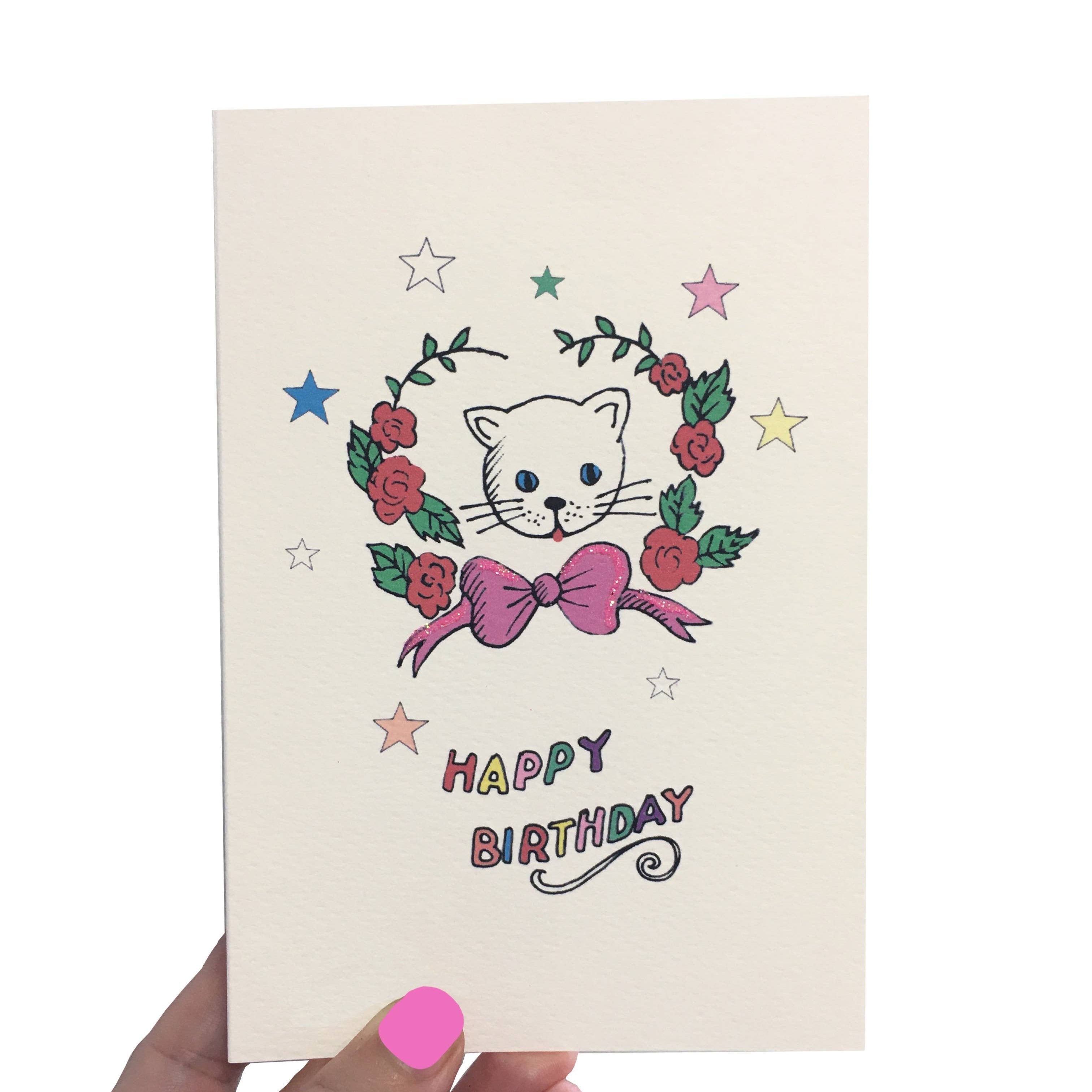 Stars Card - Cat & Bow