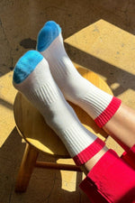 Load image into Gallery viewer, Colour Block Girlfriend Socks Blue Red
