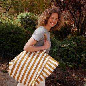 Elisa Tote Bag Ecru/Caramel Stripes