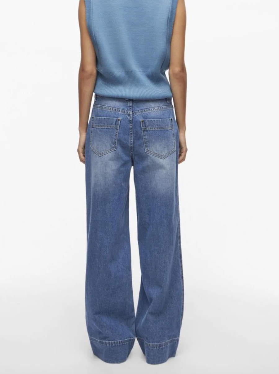 Wide Leg Mid Blue Jeans