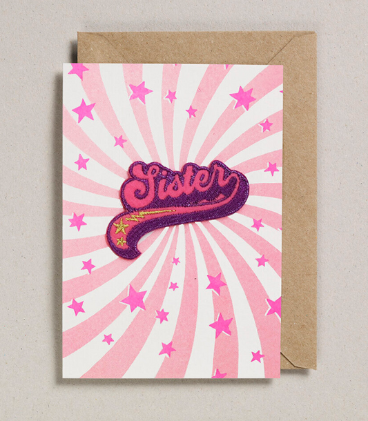 Sister Iron On Patch Card